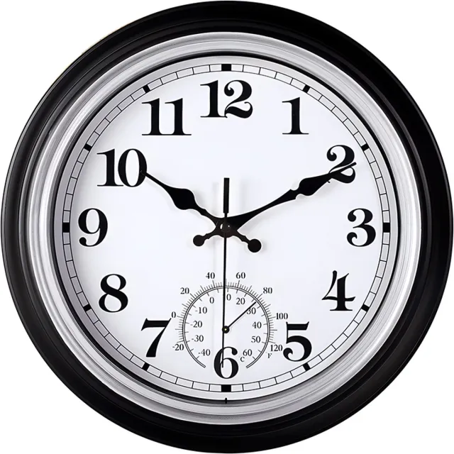 IvoQ Vintage Wandklok met Thermometer - Stijlvol & Waterdicht - Binnen/Buiten - 30 cm Zwart