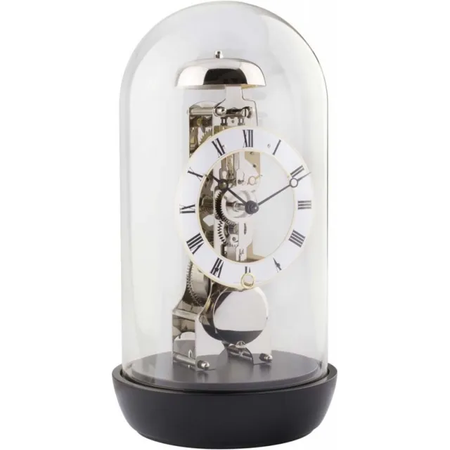HERMLE Skelet Tafelklok Denemarken , mechanisch opwindbaar met sleutel / 14 daags uurwerk onder glazen stolp 23019-740791 Zwart