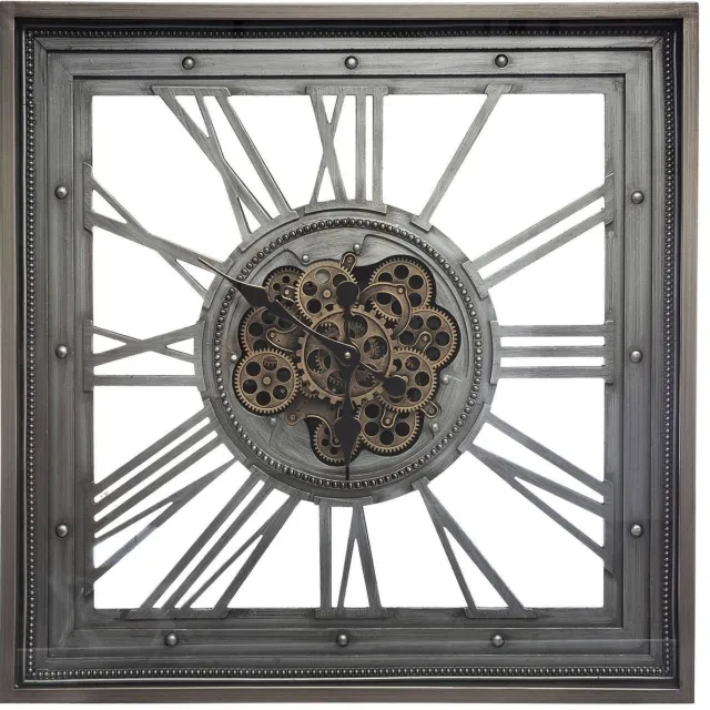 mandee.nl Grote Vierkante Wandklok - Vierkant Muurklok - Mera Industriële Metalen Wandklok 80 x 80 cm - Loft Wandklok - Stil Mechanisme Woonkamer klok - Interieur Wandklok Grijze grote klok - Vierkant Grijze Wandklok grijs
