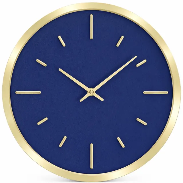 SWGOTA Ronde wandklok 12 inch - Blauwe wijzerplaat met goudkleurige wijzers - Stil uurwerk - Metalen kast - 1 stuk