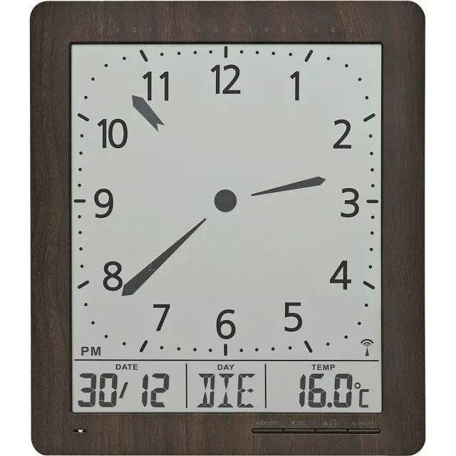 AMS F5893 - Wandklok - Digitaal - Radiogestuurde tijdsaanduiding - LCD - Temperatuur - Snooze - Grijs - Antraciet zilvergrijs